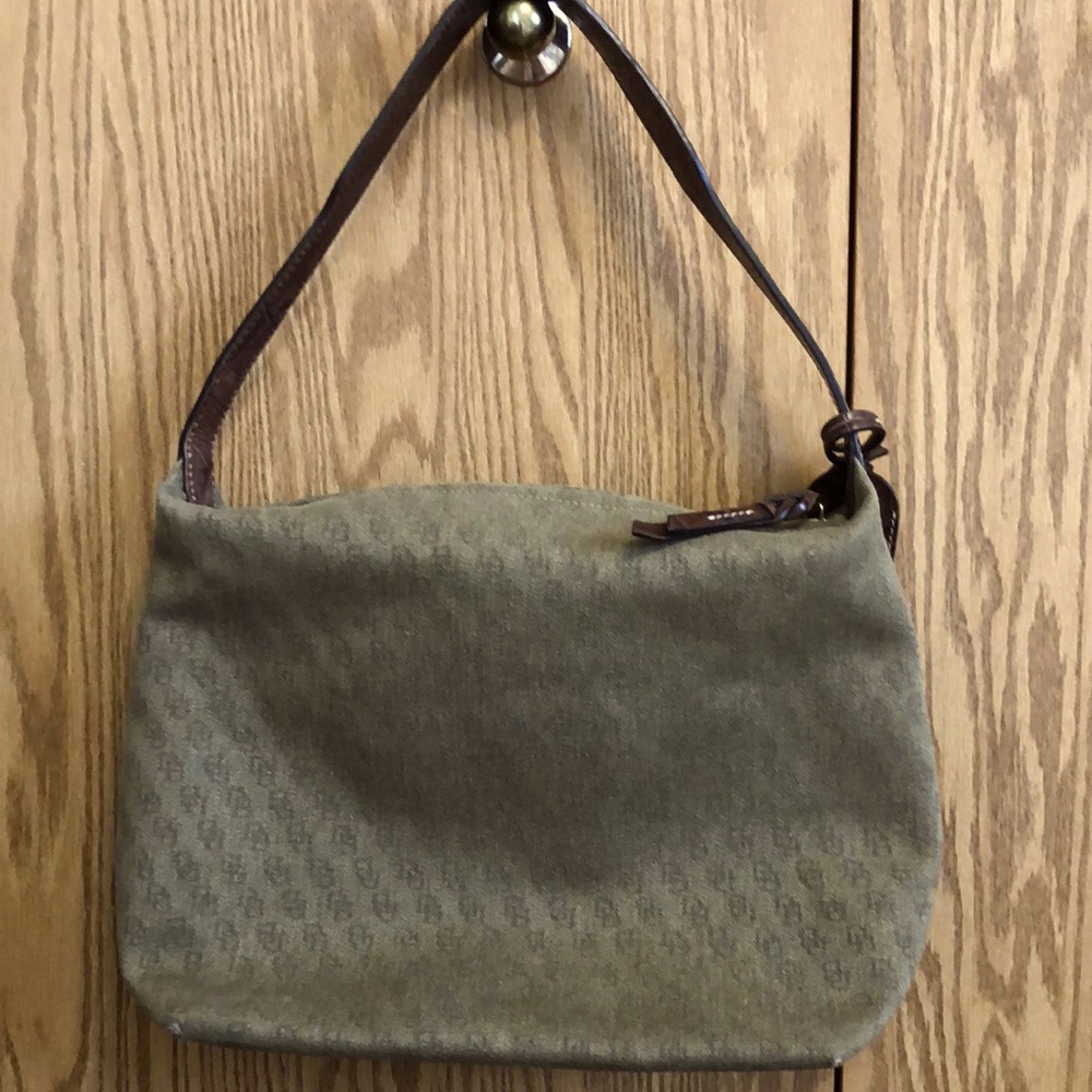 DOONEY AND BOURKE INITIAL CANVAS W/ LEATHER TRIM SHOULDER BAG